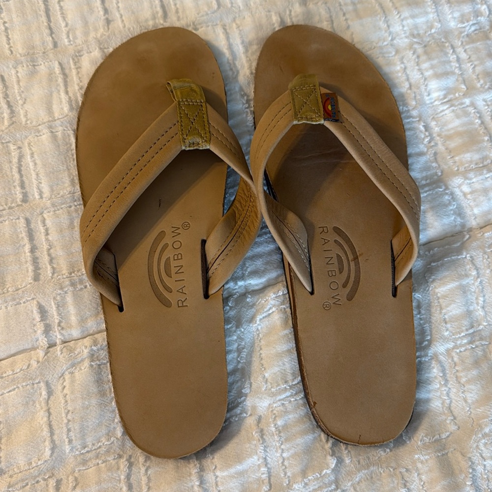 Rainbow Tan Flip-Flops, Women’s size 10